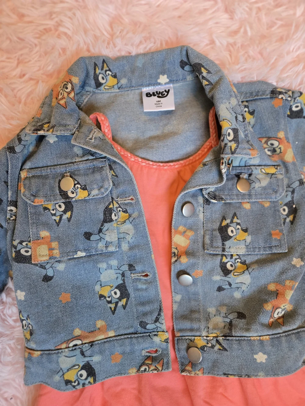 Lucy Blue Denim Jacket with Coral Dress Set
